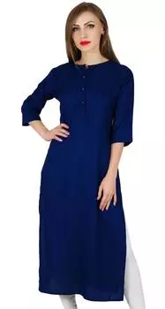 Bimba Women Blue Solid Rayon Kurta Kurti 3 4 Рукав Повседневная Формальная Туника 10 синий