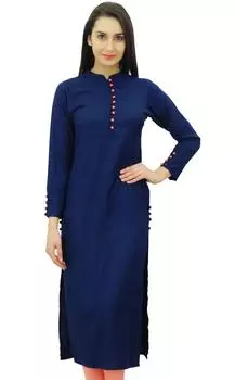 Bimba Women Casual Plain Kurta Этнический район Курти Дизайнерская туника с пуговицей 10 темно-синий
