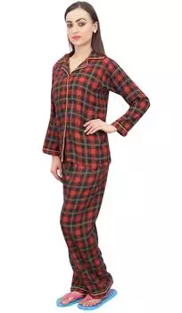 Bimba Women Check Print Pajama Pant Set with Full Sleeve Shirt Nightwer Suit - 10 оранжевый