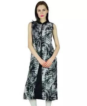 Bimba Women Chic Long Custom Kurta Kurti Формальная индийская туника без рукавов 10 чёрный