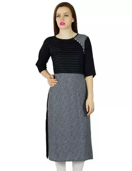 Bimba Women Chic Style Classic Black Kurta Kurti 3 4 Рукава Индийская одежда 10 чёрный