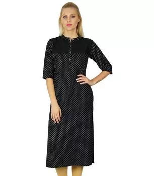 Bimba Women Chic Style custom Kurta Black Printed Top Tunic Boho 3 4 Рукав Планка 10 чёрный
