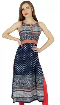 Bimba Women Chic Style Printed Kurta Kurti Модный летний топ-туника синего цвета 10 синий