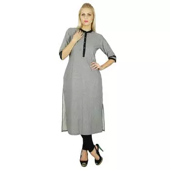 Bimba Women Classic Black Cotton custom Kurti 3 4th Sleeve Formal Long 10 серый