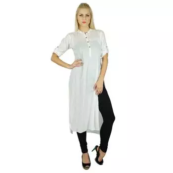 Bimba Women Classic Cotton Custom Kurti 3 Формальная длинная блузка с 4-мя рукавами 10 белый