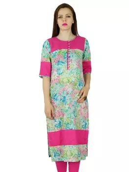 Bimba Women Cotton Kurti 3 4 Рукав Курта Длинная индийская блузка Туника 10 разноцветный