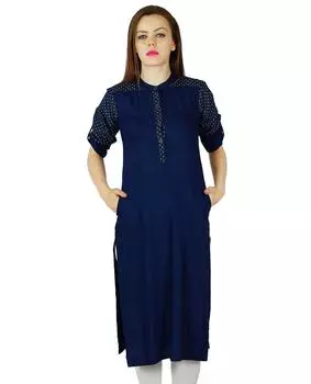 Bimba Women custom Kurta Kurti с карманами Повседневная туника Индийская блузка 3 4 10 синий