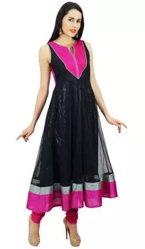 Bimba Women Custom Kurti Anarkali Kurta Indian Bollywood Flaired Дизайнер 14 чёрный