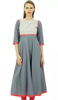 Bimba Women Designer Flared Anarkali Dress Cotton Kurta Chic Custom Kurti Long 10 серый