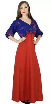 Bimba Women Empire Waist Long Maxi Dress 3 4 Рукав Стильный летний отдых 10 синий