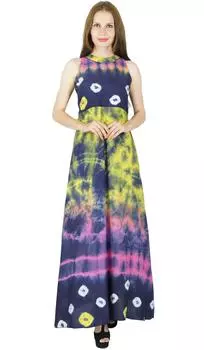 Bimba Women Exclusive Tie & Dye Maxi Dress без рукавов Rayon Custom Clothing 10 разноцветный
