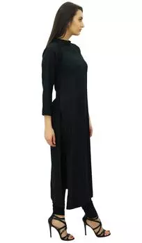 Bimba Women Full Sleeve Straight Kurta Этническая районная куртка Kurti Plain Long Tunic 10 чёрный
