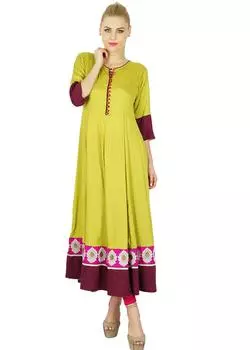Bimba Women Indian Ethnic Anarkali custom Kurta Kurti Flaired Top Blouse 10 оливковое зеленый