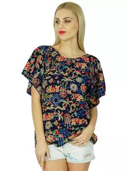 Bimba Women Kimon Sleeve Printed custom Top Short Rayon Blouse Casual Boho 18 разноцветный