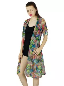 Bimba Women Knee Length Printed custom Shrug Georgette Beach Coverup Long 10 разноцветный