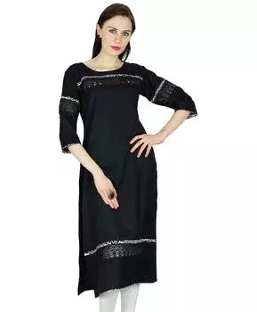 Bimba Women Kurta Kurti 3 4 Рукав Формальный Повседневный Район на заказ Туника Блузка С 10 чёрный