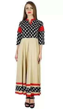 Bimba Women Long Anarkali Kurti Indian Ethnic 3 4 Sleeve Kurta Maxi Blouse 10 бежевый