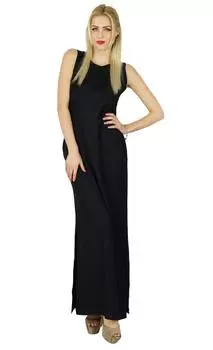 Bimba Women Long Black Maxi Dress Side Slit Повседневная одежда Comfort Rayon 10 чёрный