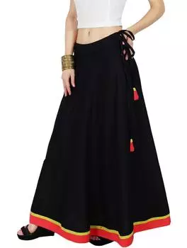 Bimba Women Long Boho Maxi Skirt Хлопковые расклешенные юбки с завязками на талии 12 чёрный