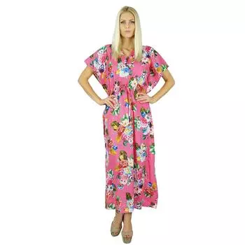 Bimba Women Long Cotton Kaftan Цветочная ночная одежда Классическое платье-кафтан 10 розовый