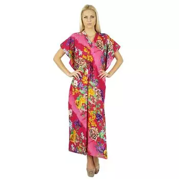 Bimba Women Long Cotton Kaftan Цветочная ночная одежда Классическое платье-кафтан 10 маджента