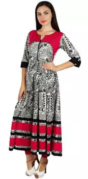 Bimba Women Long Designer Anarkali Kurti 3 4 Рукав Kurta Maxi Blouse Black 10 чёрный