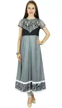 Bimba Women Long Flaired Серый Anarkali Kurti Indian Kurta Classic Chic 14 серый
