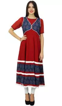 Bimba Women Long Georgette Printed Kurta Flaired Maroon Party Wear Kurti 10 малиновый