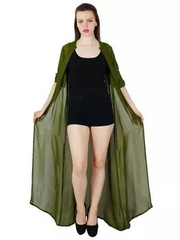 Bimba Women Long Green custom Shrug 3 4 Sleeve Caual Coverup Georgette Maxi 10 зелёный