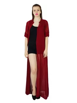 Bimba Women Long Maroon Custom Shrug 3 4 Рукава Caual Coverup Georgette Maxi 10 малиновый