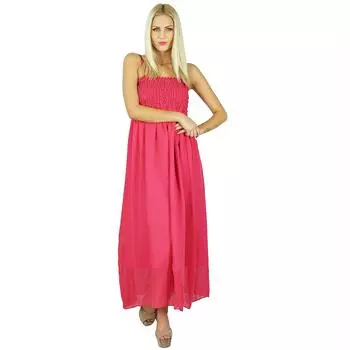 Bimba Women Long Maxi Dress 2 Piece Georgette Flowy Smoked Gown 10 розовый