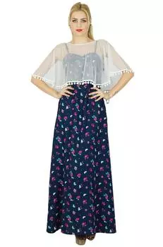 Bimba Women Long Maxi With Net Poncho Top Cape Dress Синий вискозный шик 10 синий