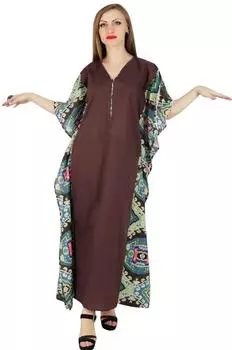 Bimba Women Long Pannel Maxi Kaftan Cotton Summer Boho Caftan Coverup Night 10 коричневый