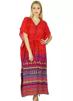 Bimba Women Long Rayon Kaftan Maxi Coverup Red Caftan Kimono Sleeve 10 красный