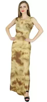 Bimba Women Long Rayon Maxi Dress Tie & Dye Brown Summer Wear без рукавов 10 коричневый