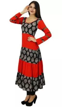 Bimba Women Long Red Dress Flaired Designer Anarkali Kurta Kurti Clothing 10 красный