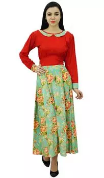 Bimba Women Long Retro Цветочные макси-платья с поясом Платья с длинным рукавом 14 разноцветный