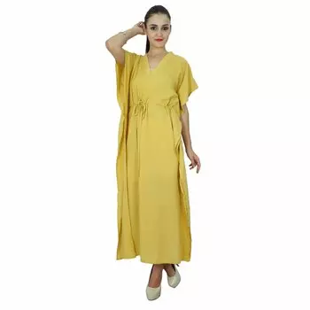 Bimba Women Long Solid Kaftan Soft Cotton Beach Cover Up Caftan Maxi 10 жёлтый