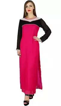Bimba Women Long Straight Kurta Kurti Pink Georgette Long Sleeves Indian 10 розовый