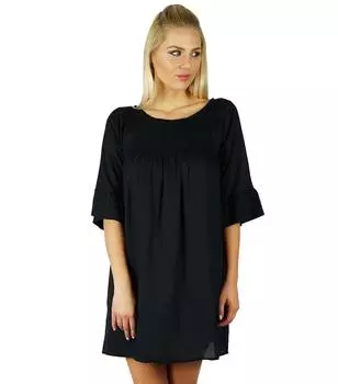 Bimba Women Long Top Black Casual Wear Boho Богемный стиль 3 4 рукава Хлопок 12 чёрный