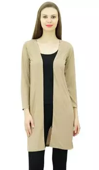 Bimba Women Lycra Soft Drape Long Shrug Cardigan Full Sleeve Casual Longline Large бежевый
