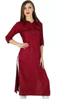 Bimba Women Maroon Collar Neck Kurta Kurti 3 4 Рукав Этническая формальная блузка 10 малиновый