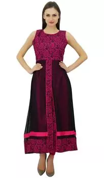 Bimba Women Maroon Cotton Anarkali Kurta Chic Style Kurti Long Formal Party Dress Indian 10 малиновый
