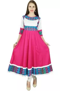 Bimba Women Pink Anarkali Kurti Long Flaired Rayon Kurta Indian Ethnic 10 розовый