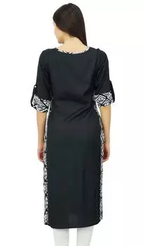 Bimba Women Plain Black Kurta Straight Rayon Kurti Повседневная одежда Chic Tunic 12 чёрный