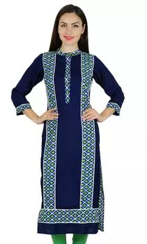Bimba Women Printed Kurta Blue Kurti на пуговицах из вискозы Индийская официальная блузка 10 синий