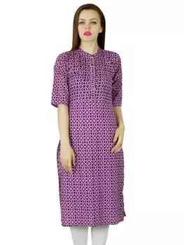 Bimba Women Printed Purple Kurta Kurti 3 4 Рукав Длинная туника Indianclothing 10 фиолетовый