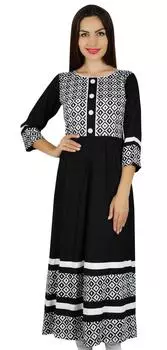 Bimba Women Rayon Black Anarkali Printed Kurta Long Kurti 3 4 Рукава Индийская Этническая 14 чёрный