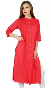 Bimba Women Rayon Button Down Длинная прямая Kurta Kurti Формальная этническая блузка 10 персиковый