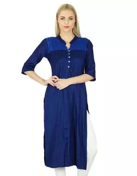 Bimba Women Rayon custom Blue Straight Kurta Kurti Pintex Блузка Индийская этническая 10 темно-синий